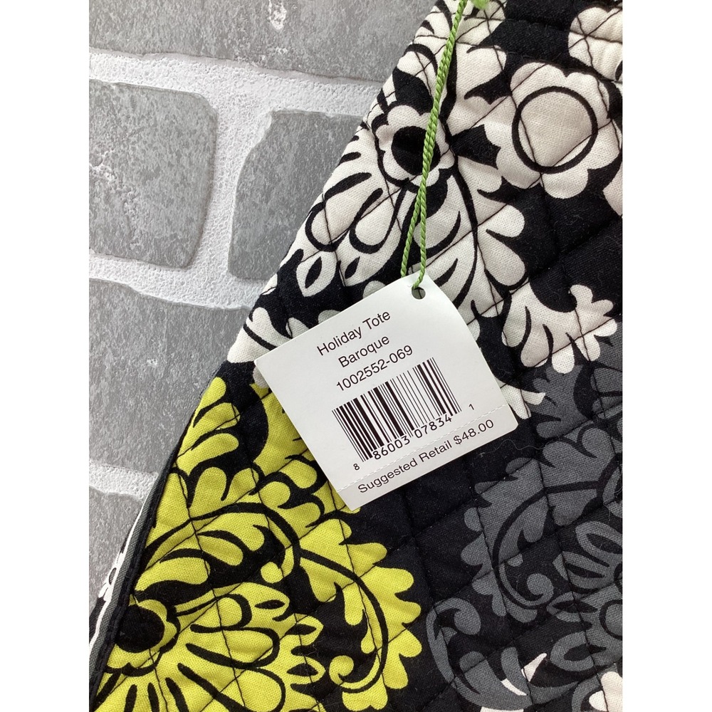 Vera Bradley Holiday Tote Baroque Quilted Floral Shoulder Bag Black Lime Green - Picture 2 of 6